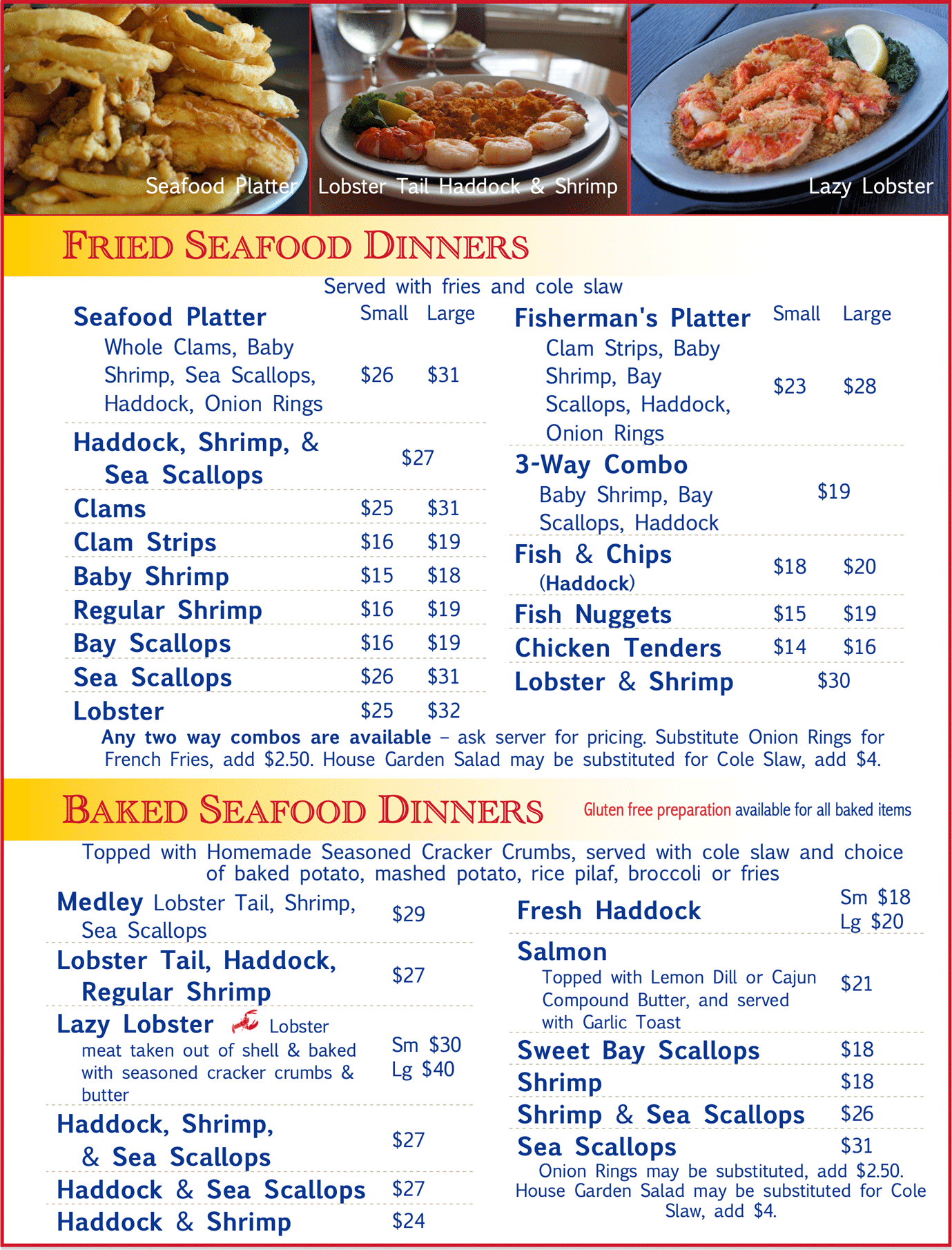 Fried and Baked Entrees