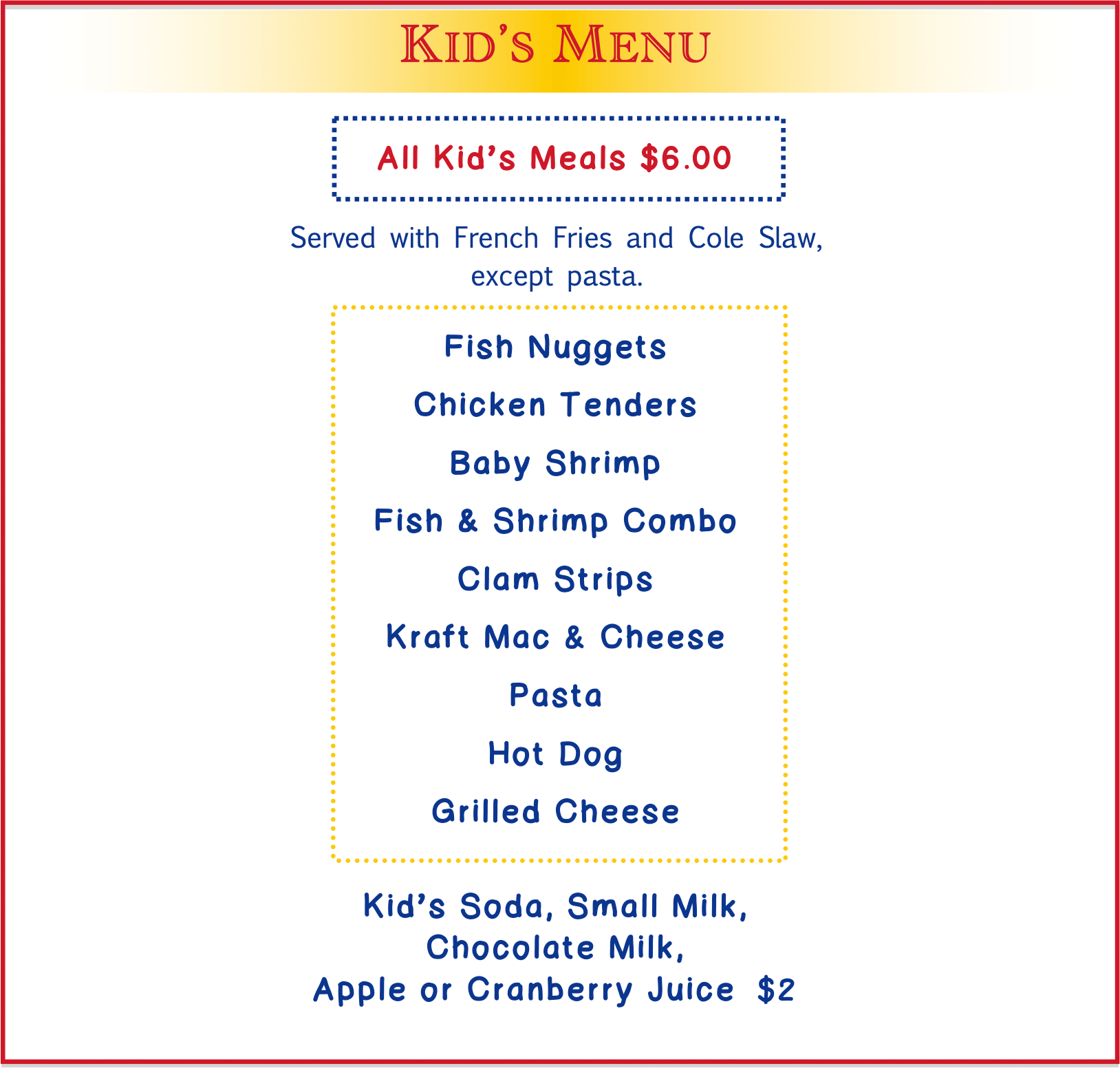 Children's menu